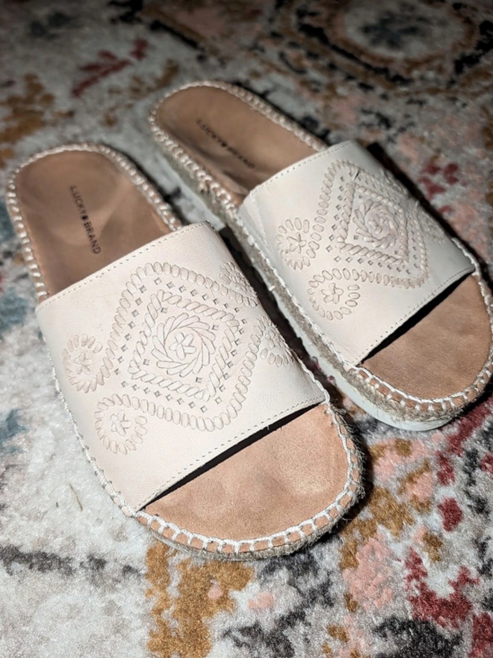 Lucky Brand Women's 10 Lemana Espadrille Platform Slide Sandal Embroider Summer